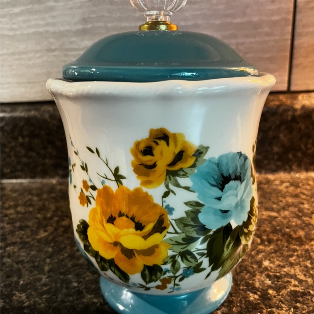 The Pioneer Woman Floral Ceramic Jar with Yellow and Blue Accents